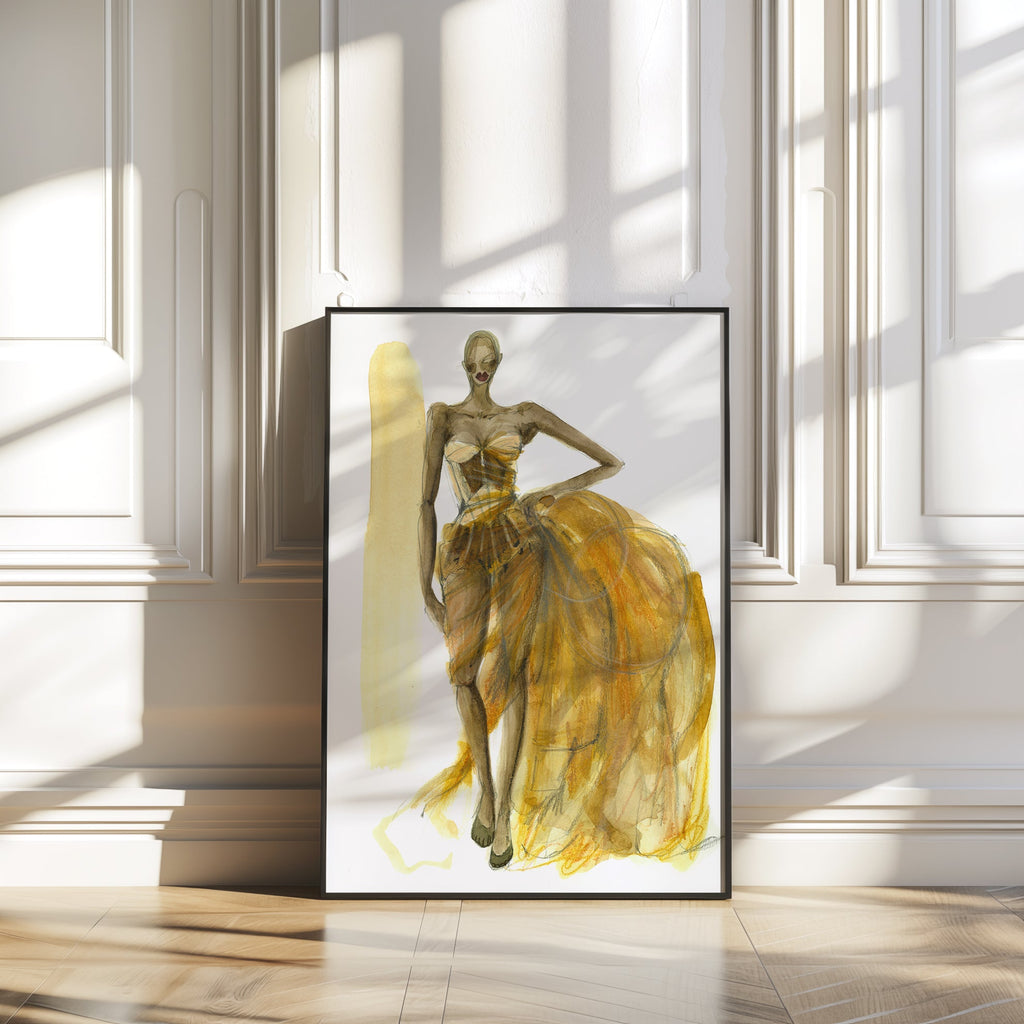 a painting of a woman in a yellow dress