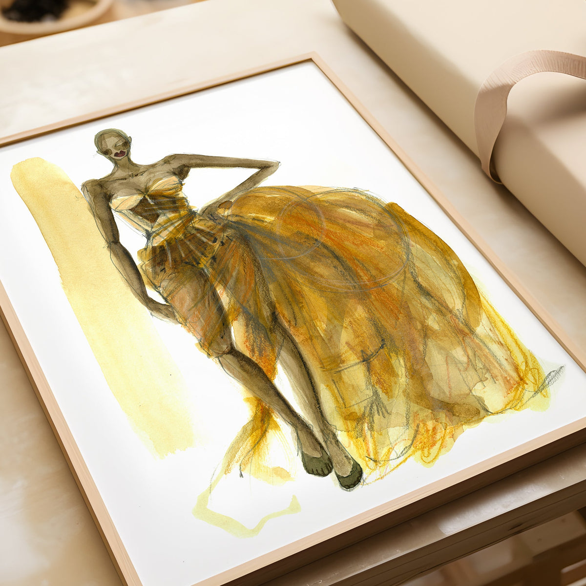 a painting of a woman in a yellow dress