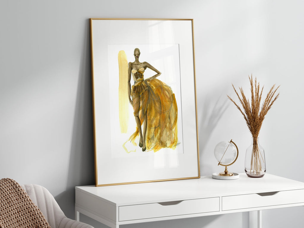 a picture of a woman in a yellow dress