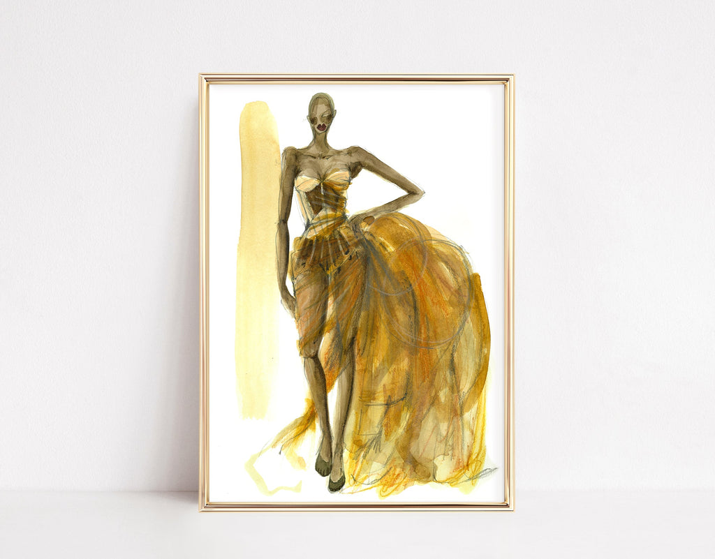 a painting of a woman in a yellow dress