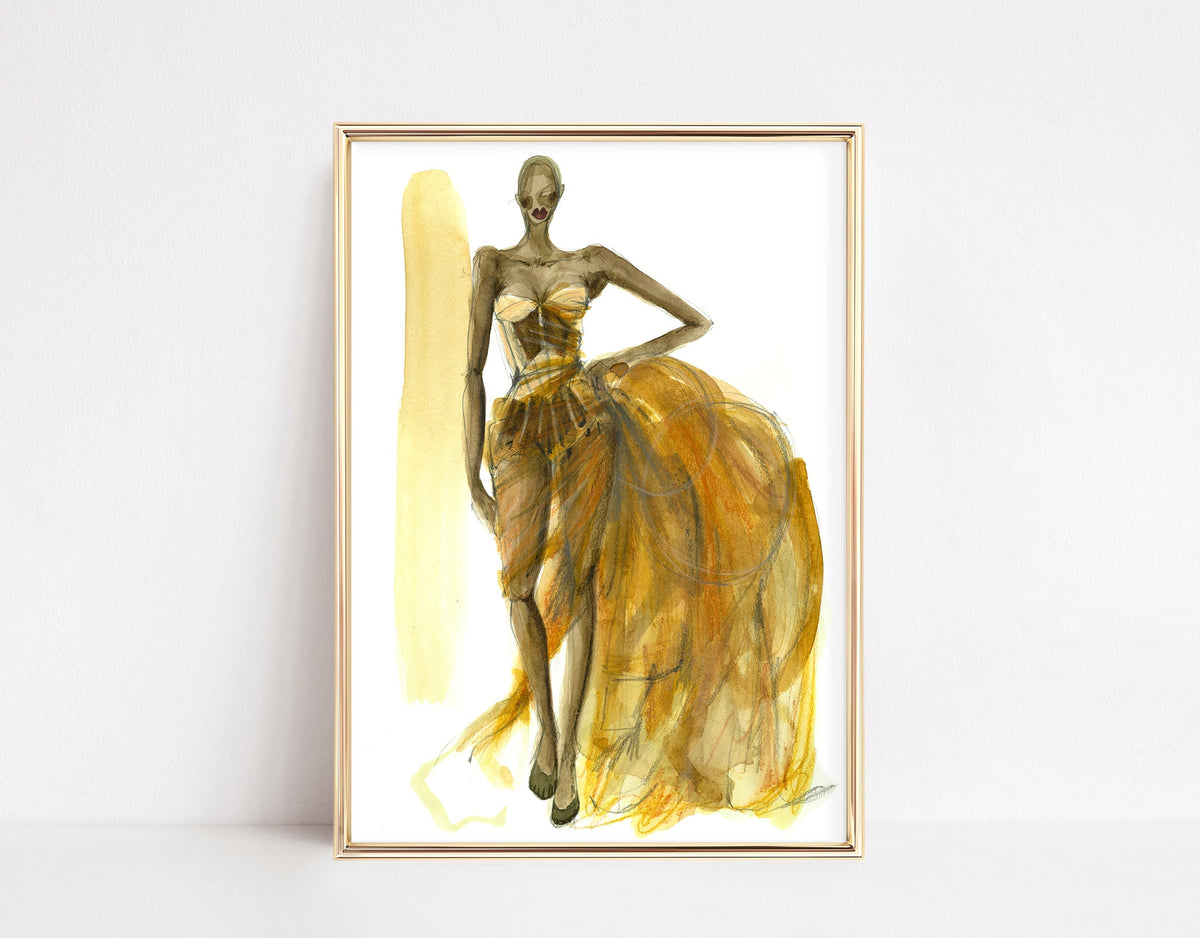 a painting of a woman in a yellow dress