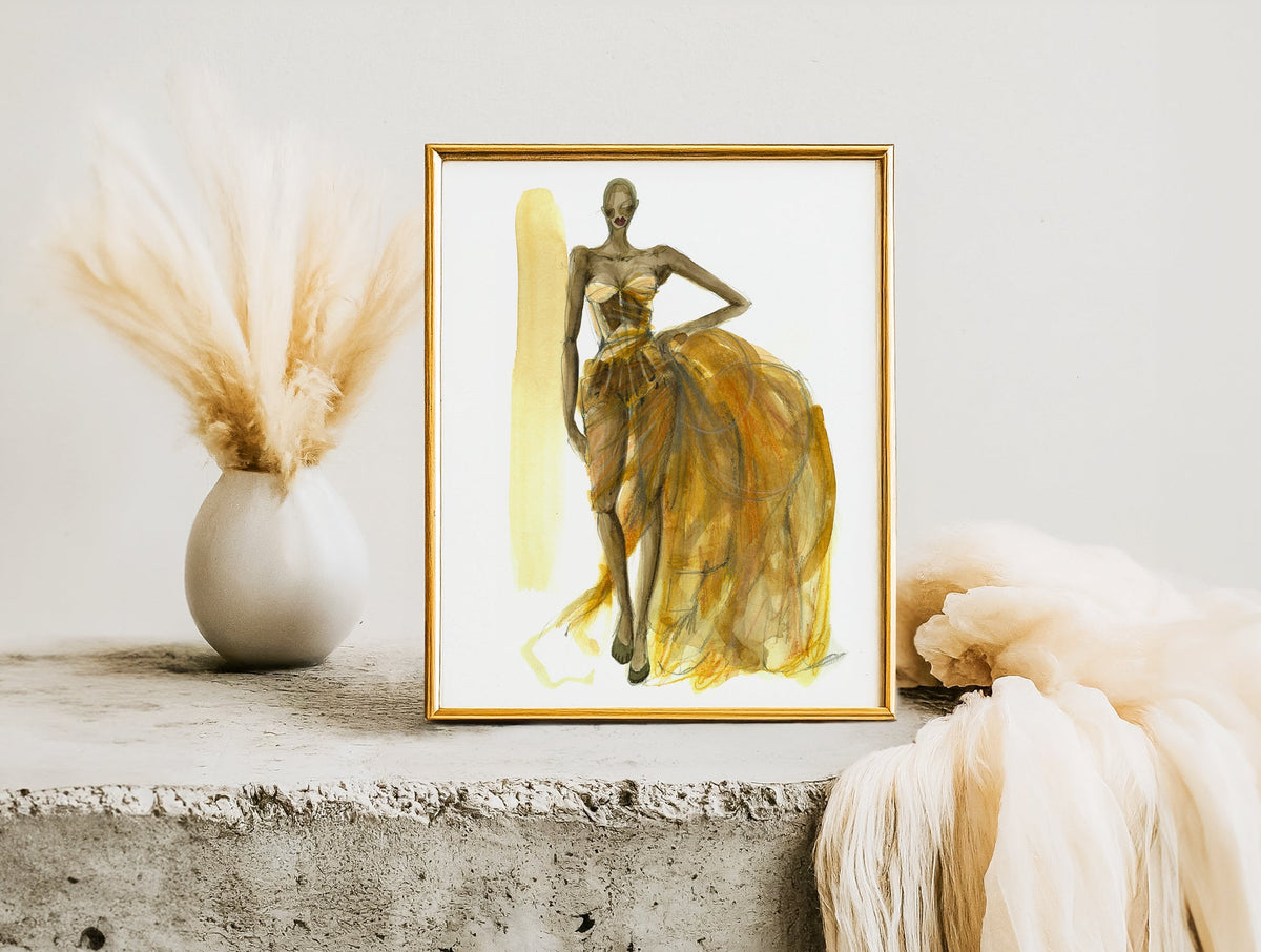 a painting of a woman in a yellow dress