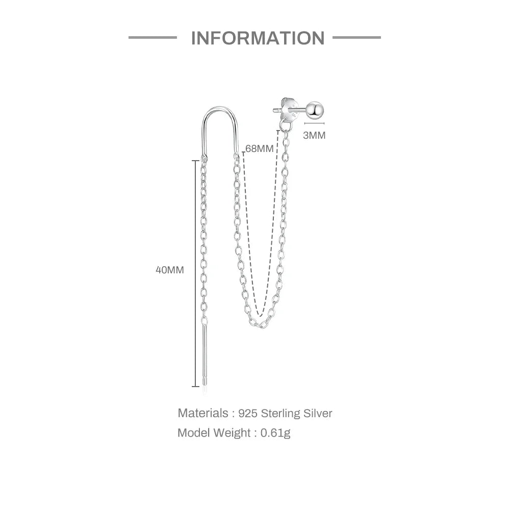 925 Sterling Silver 18k Gold Plated Zircon Chain Tassel Ball Stud Drop Earrings