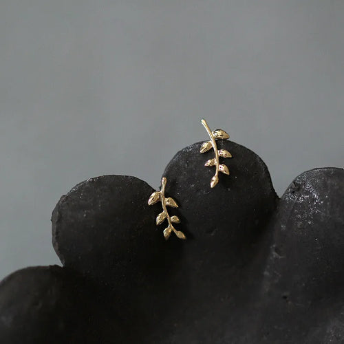 925 Sterling Silver 14k Gold Plated Leaf Earrings