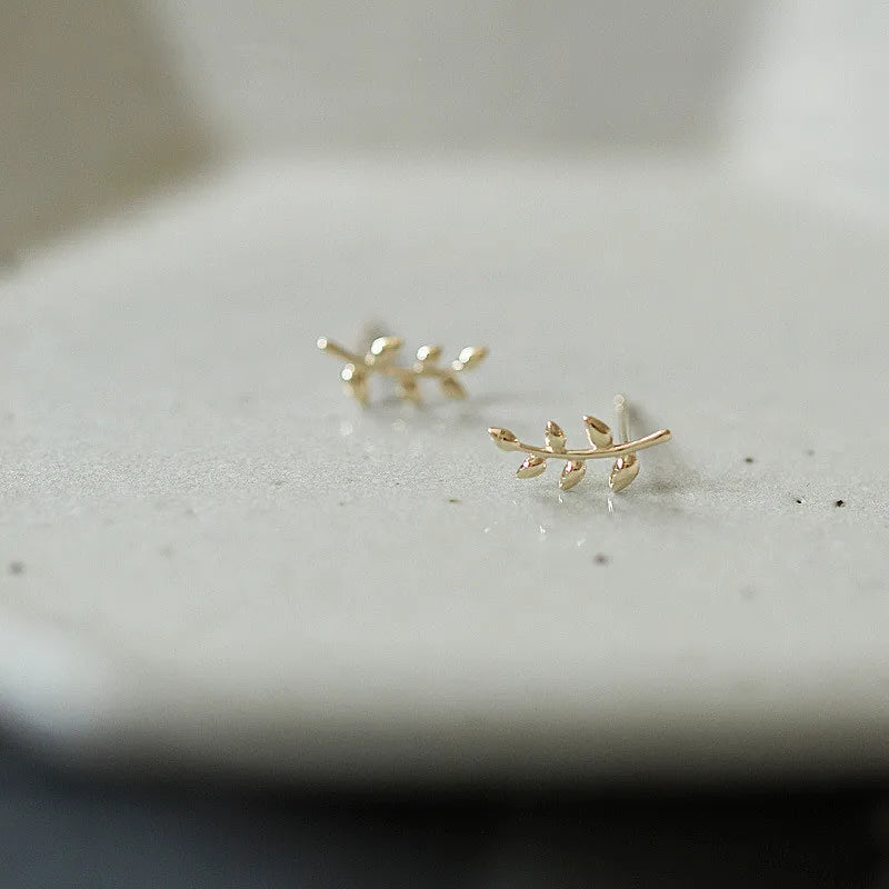 925 Sterling Silver 14k Gold Plated Leaf Earrings