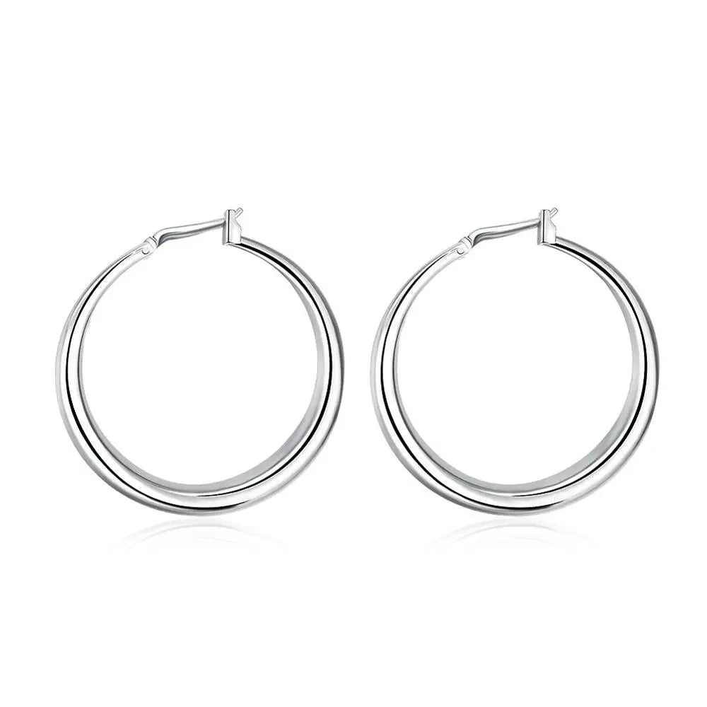 925 Sterling Silver 33mm Big Circle Round Hoop Earrings
