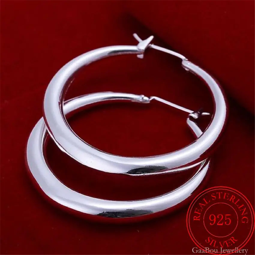 925 Sterling Silver 33mm Big Circle Round Hoop Earrings