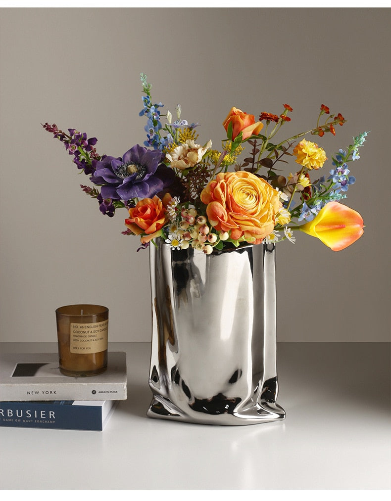 Electroplated Silver Paper Bag Vase
