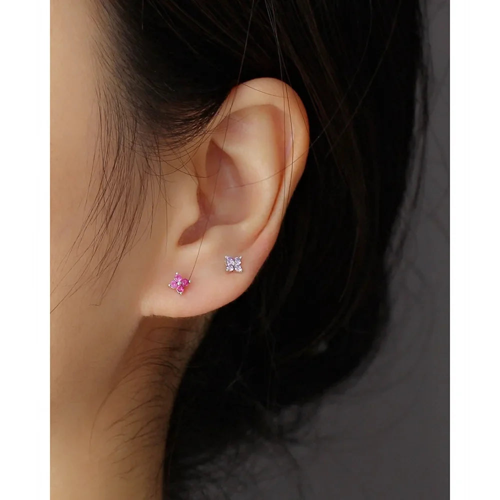 925 Sterling Silver 14k Gold Plated Colour Flower Zircon Stud Earrings