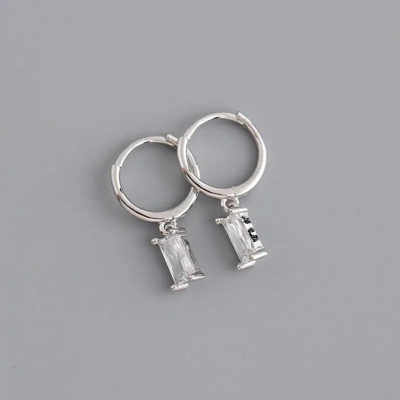 925 Sterling Silver Rectangle Zircon Ring Earrings