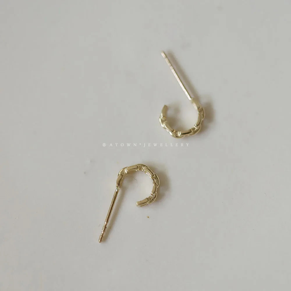 925 Sterling Silver 14K Gold Plated Cuban Chain Stud Earrings