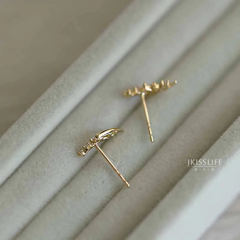 925 Sterling Silver 14k Gold Plated Zircon Wheat Stud Earrings