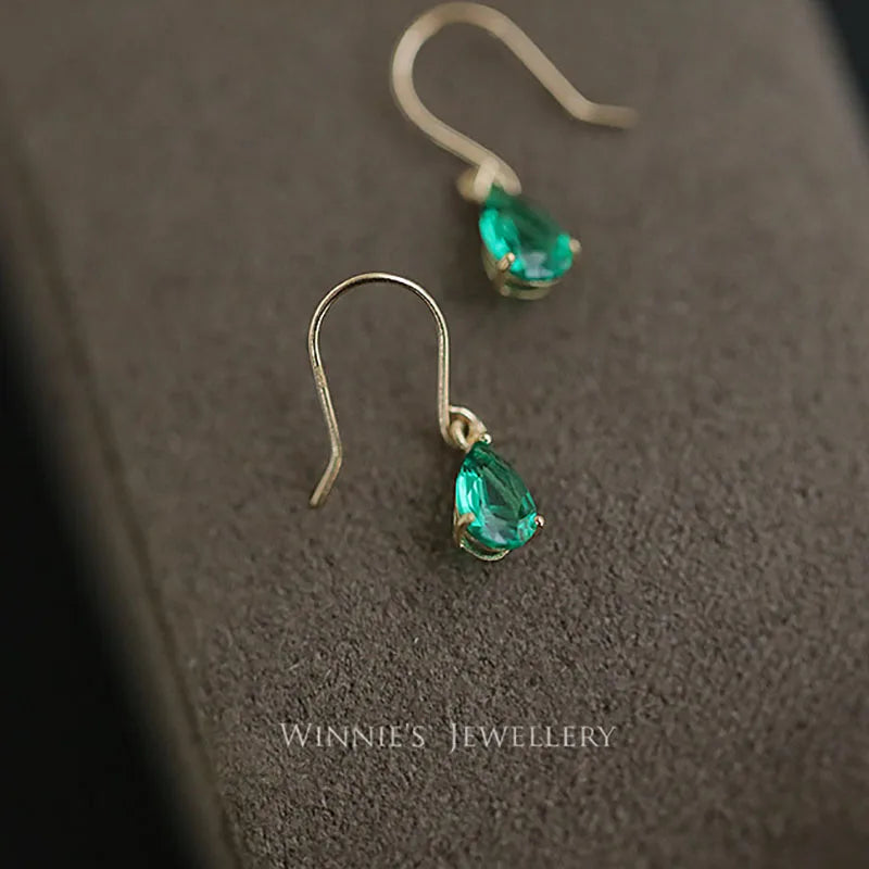 925 Sterling Silver 14K Gold 14K Gold Plated Green Zircon Drop Stud Earrings