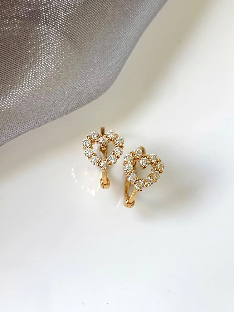 925 Sterling Silver 14k Gold Plated Hollow Heart Zircon Earrings