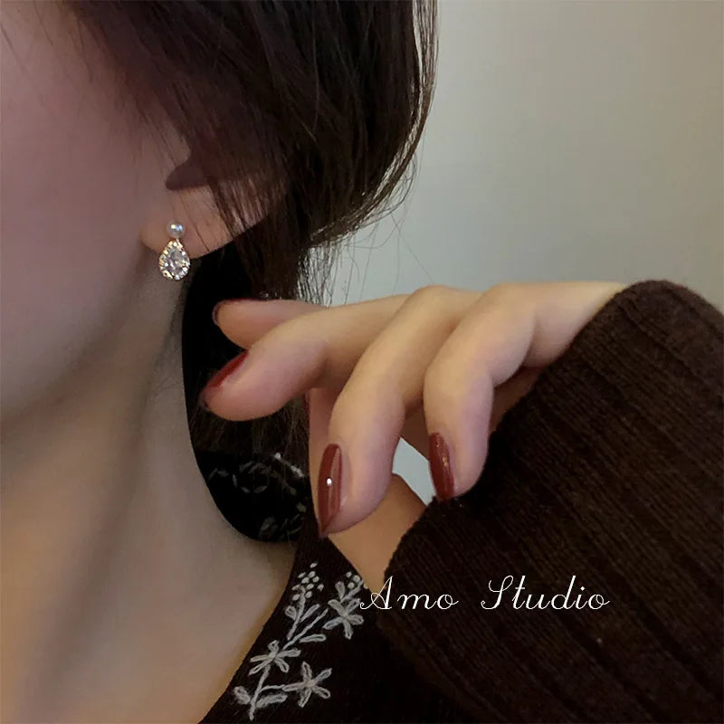 925 Sterling Silver 14k Gold Plated Pearl Water Droplets Stud Earrings
