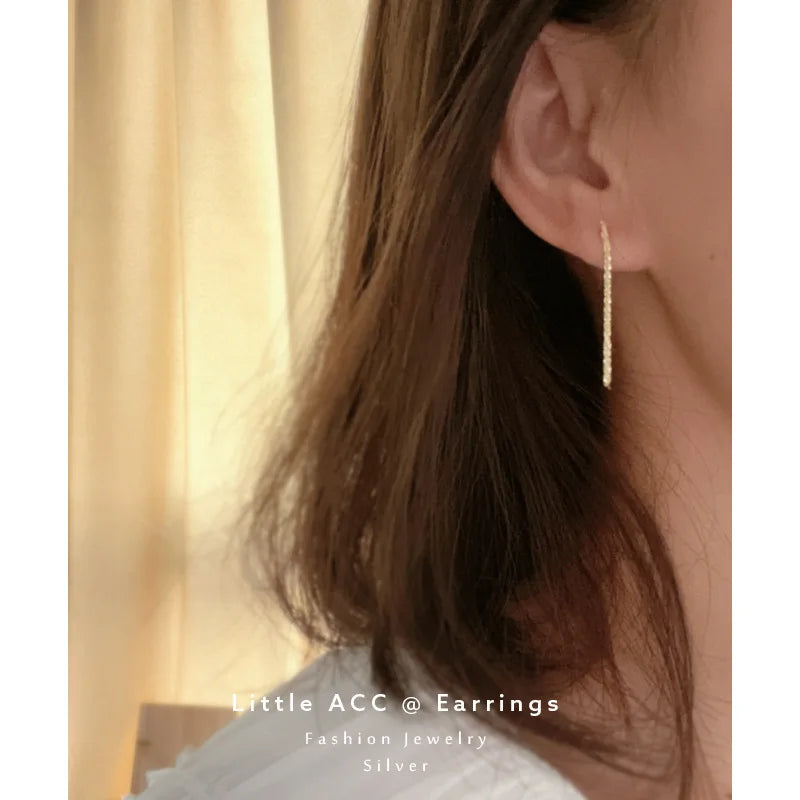 925 Sterling Silver 14K Gold Plated Sparkling Tassel Stud Earrings