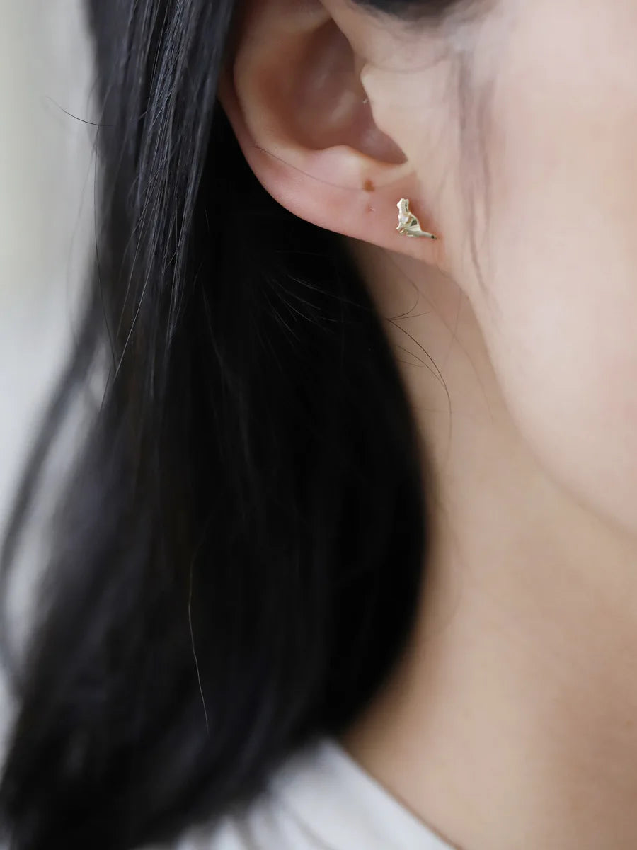 925 Sterling Silver 14K Gold Cat Zircon Small Stud Earrings