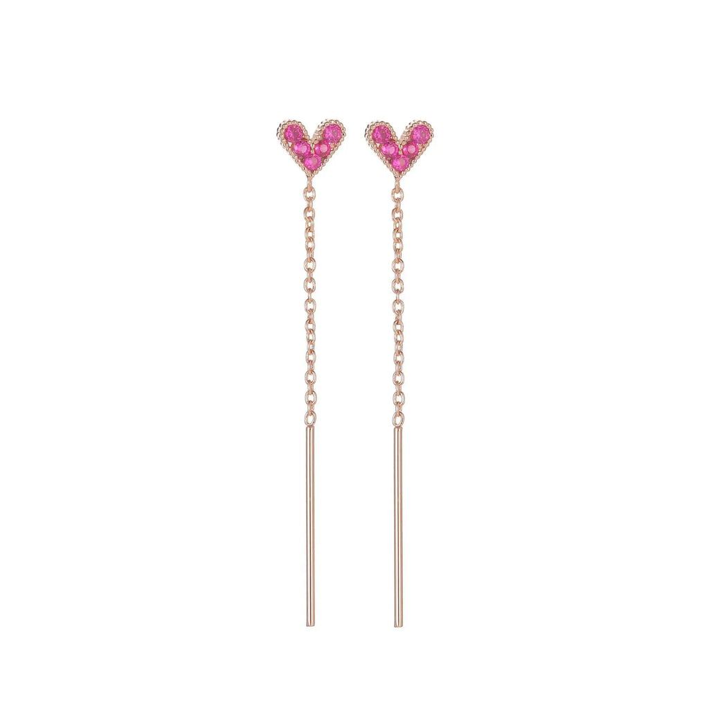 925 Sterling Silver Heart Tassel Stud Earrings