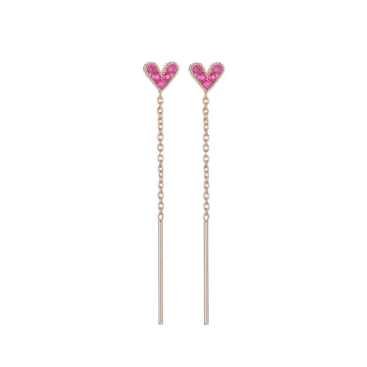 925 Sterling Silver Heart Tassel Stud Earrings