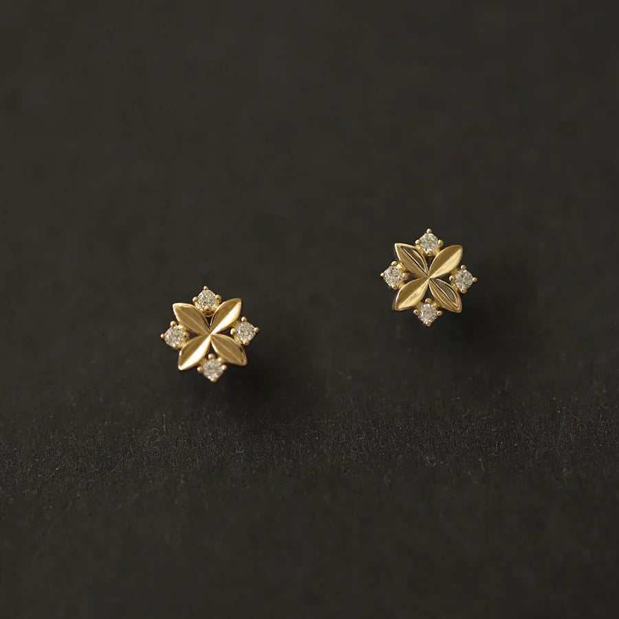 925 Sterling Silver 14k Gold Plated Cross Flower Small Stud Earrings