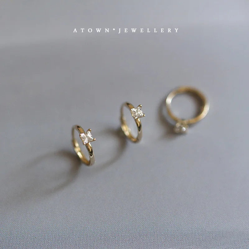 925 Sterling Silver 14K Gold Plated Small Green Zircon Hoop Earrings