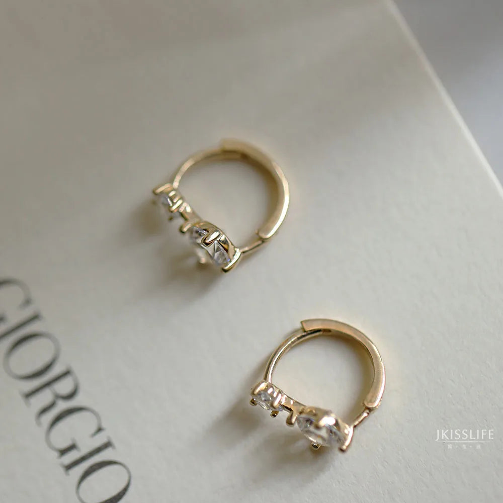 925 Sterling Silver 14k Gold Plated Round Zircon Stud Earrings