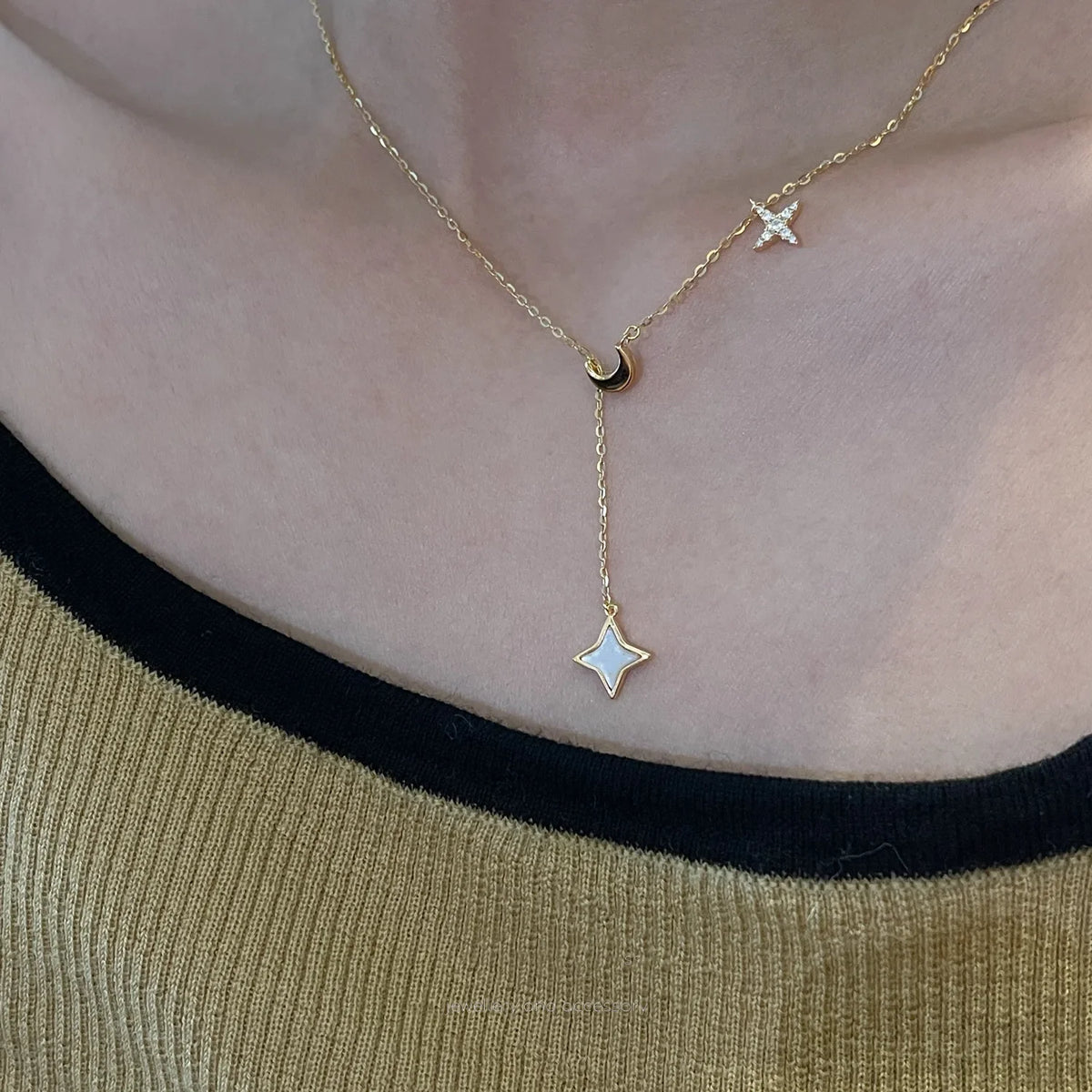 925 Sterling Silver 18k Gold &14K Gold Plated Star Moon Zircon Pendant Necklace