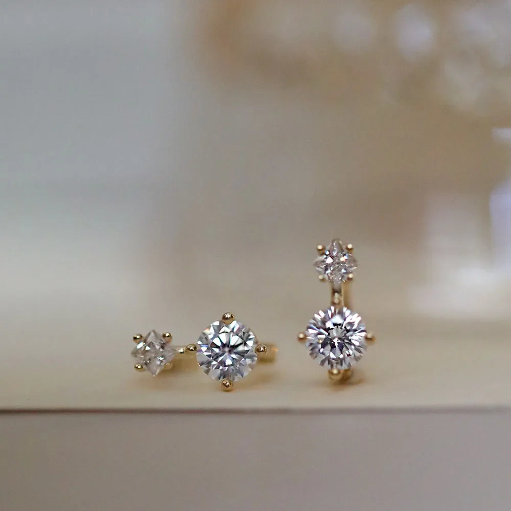 925 Sterling Silver 14k Gold Plated Round Zircon Stud Earrings