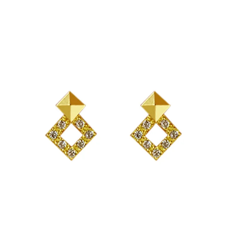 925 Sterling Silver 14k Gold Plated Square Geometry Zircon Stud Earrings