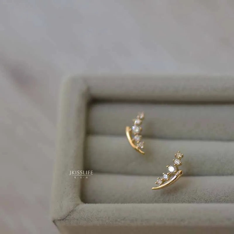 925 Sterling Silver 14k Gold Plated Zircon Wheat Stud Earrings