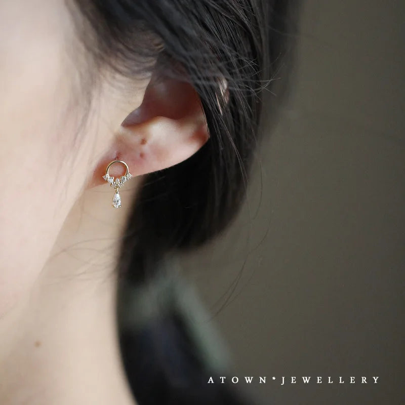 14k Gold Original 925 Sterling Silver Zircon Small Ring Stud Earrings