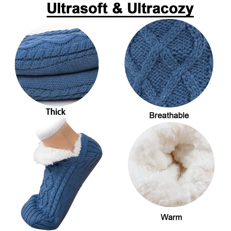 Women Knitted Slipper Socks Cozy  Fuzzy Socks Non Slip Socks Winter Indoor Double Layer Bedroom Slipper Socks EU35-48 US 5-11.5