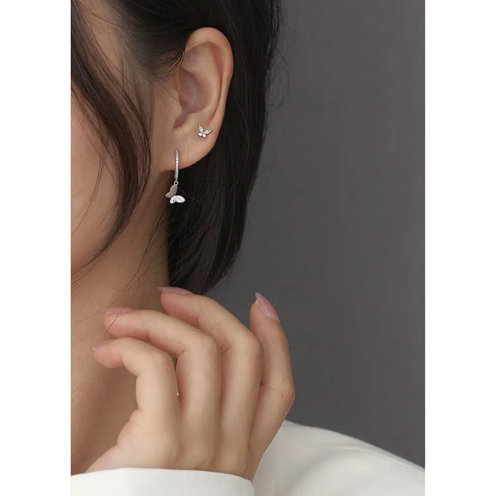 925 Sterling Silver 14k Gold Plated Butterfly Small Stud Earrings