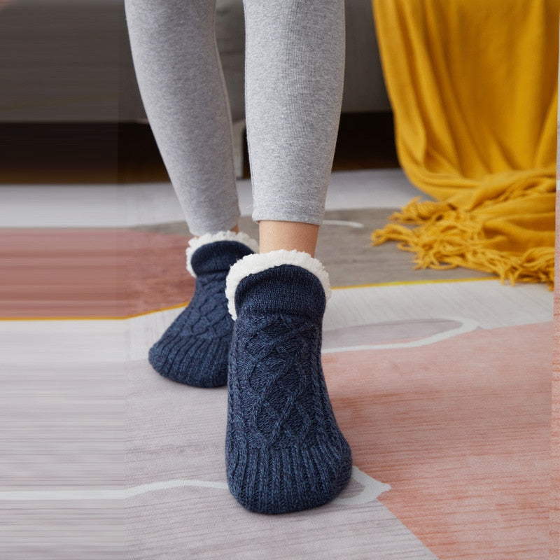 Women Knitted Slipper Socks Cozy  Fuzzy Socks Non Slip Socks Winter Indoor Double Layer Bedroom Slipper Socks EU35-48 US 5-11.5