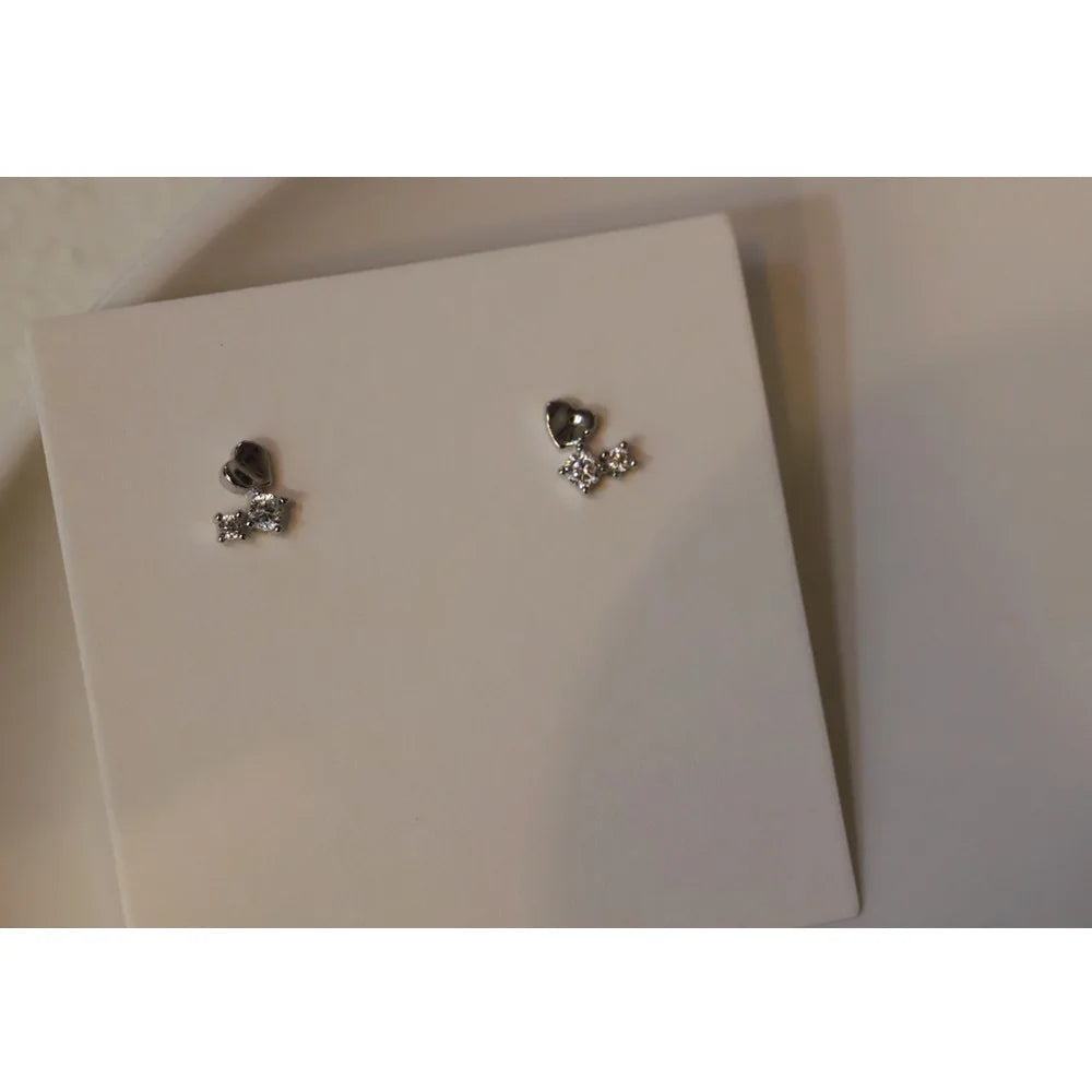925 Sterling Silver 14K Gold Heart Zircon Mini Stud Earrings