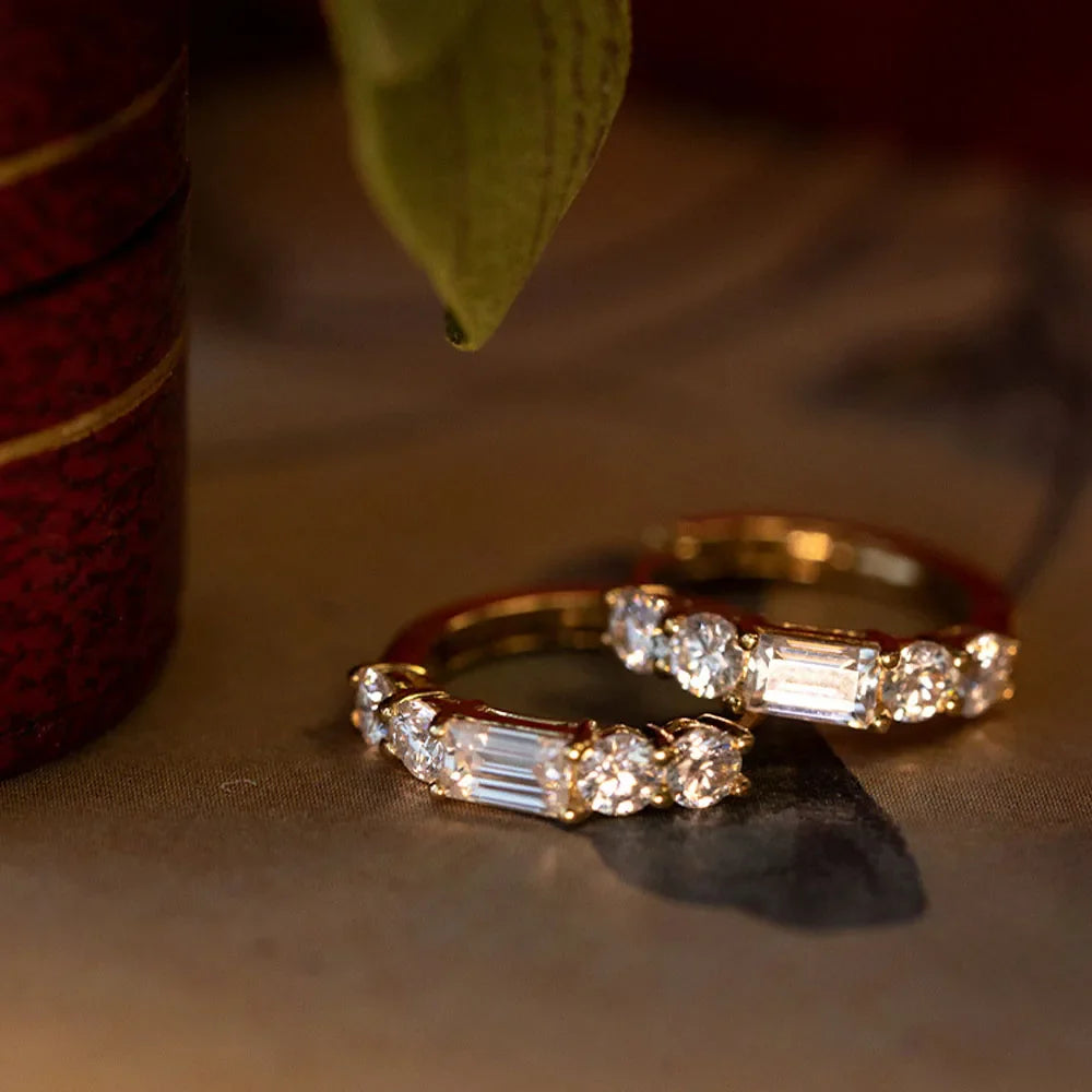 925 Sterling Silver 14K Gold Plated Zircon Hoop Earrings