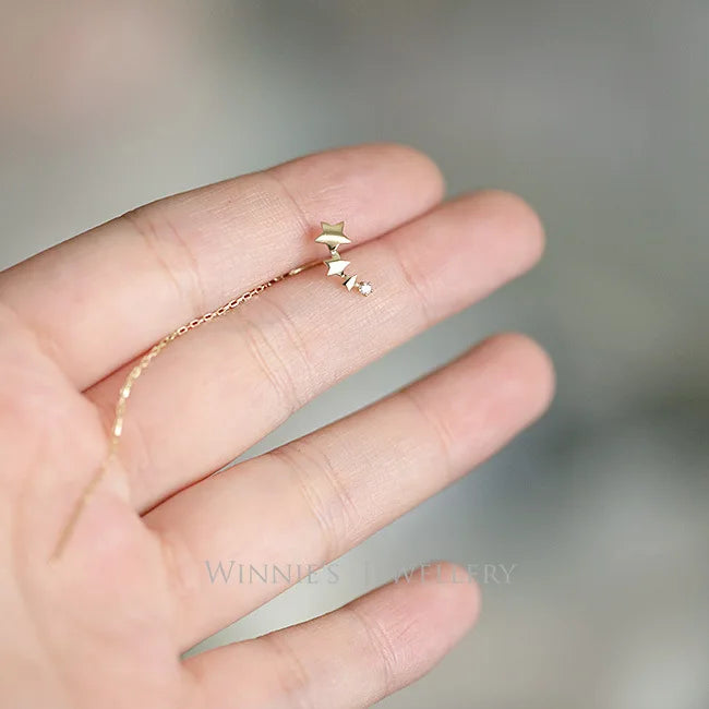 925 Sterling Silver 14k Gold Plated Tassel Small Stud Earrings