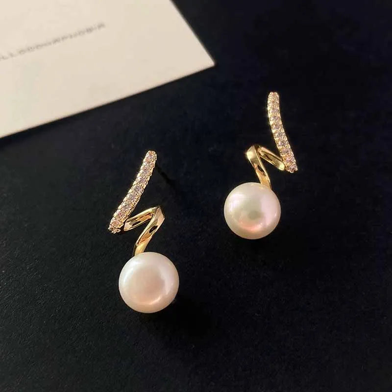 925 Sterling Silver 14k Gold Plated Twist Zircon Stud Earrings