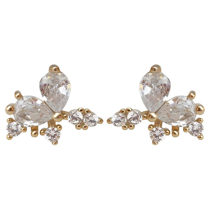 925 Sterling Silver 14K Gold Plated Zircon Geometry Small Stud Earrings