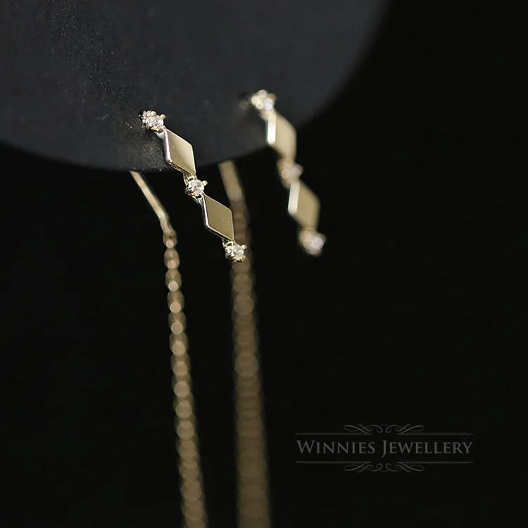 925 Sterling Silver 14K Gold Diamond Zircon Fine Earrings