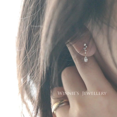 925 Sterling Silver 14k Gold Plated Tassel Zircon Stud Earrings