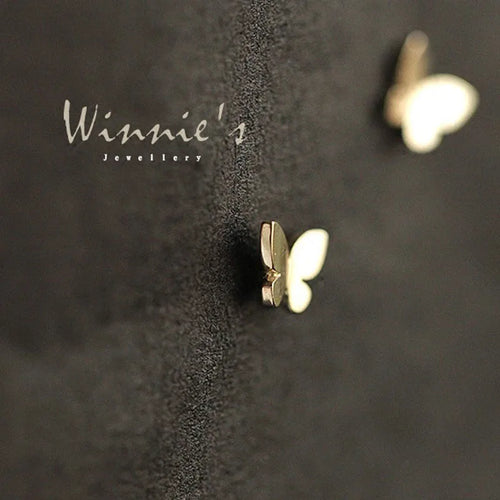 925 Sterling Silver 14k Gold Plated Butterfly Small Stud Earrings