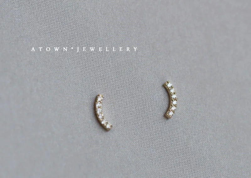 925 Sterling Silver 14k Gold Plated Curved Zircon Stud Earrings
