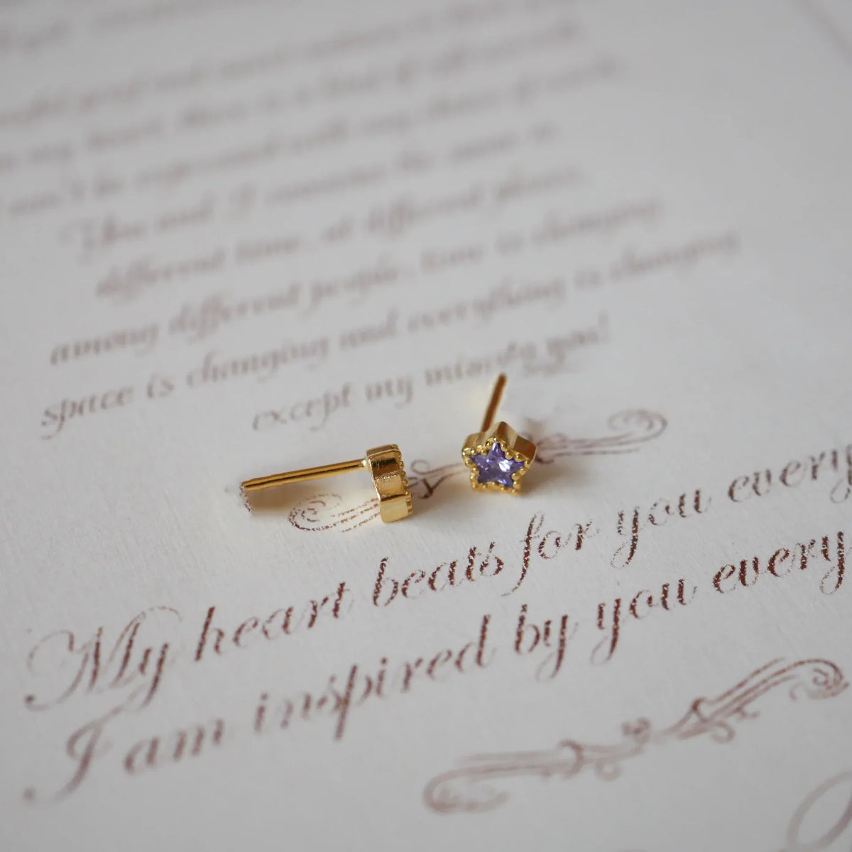 925 Sterling Silver 14K Gold Plated Purple White Star Zircon Stud Earrings