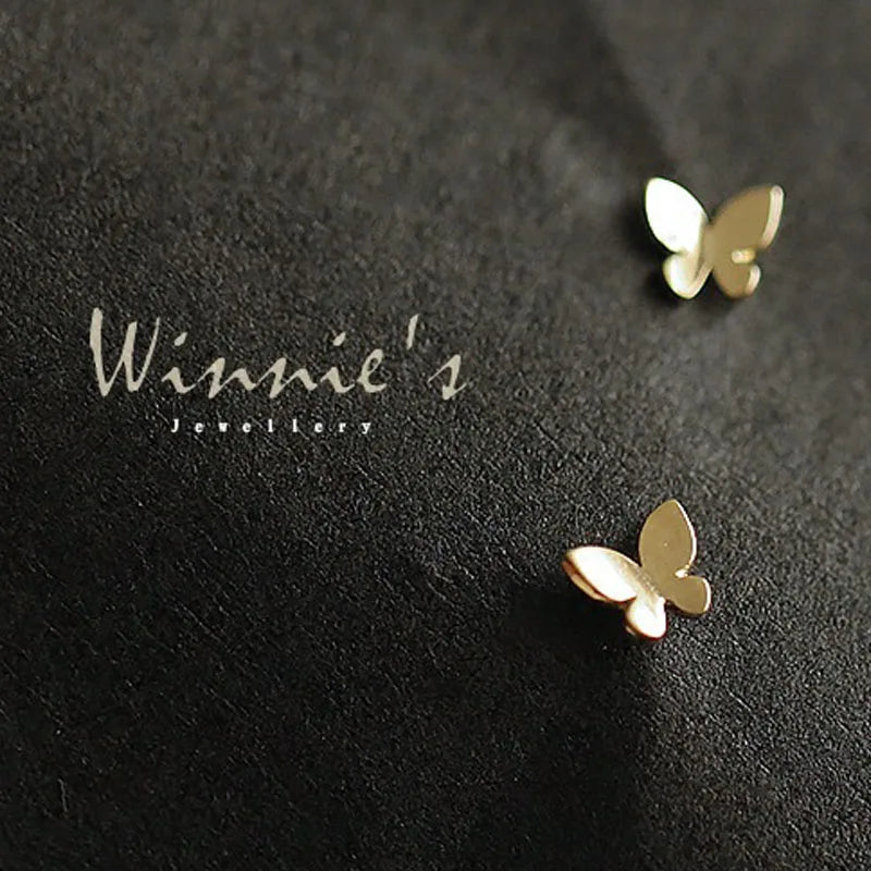 925 Sterling Silver 14k Gold Plated Butterfly Small Stud Earrings