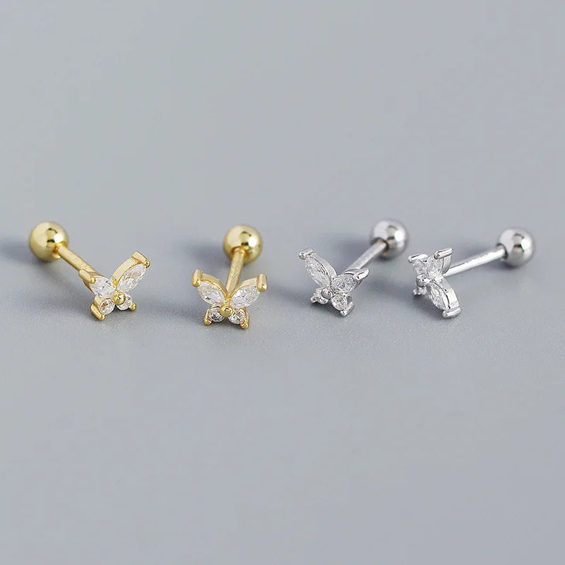 925 Sterling Silver 14k Gold Plated Butterfly Small Stud Earrings