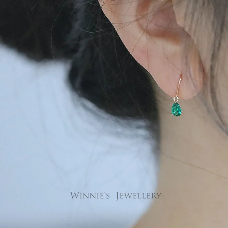 925 Sterling Silver 14K Gold 14K Gold Plated Green Zircon Drop Stud Earrings