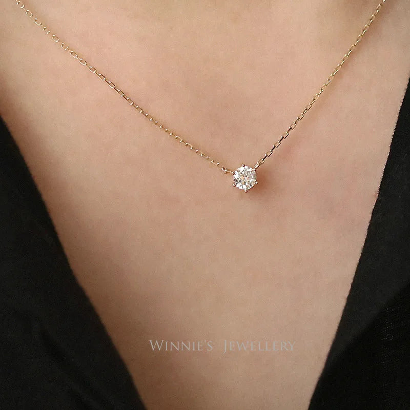 925 Sterling Silver 14k Gold Plated Round Zircon Pendant Necklaces