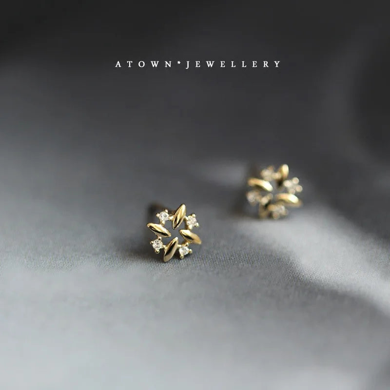 925 Sterling Silver 14k Gold Plated Fine Small Windmill Stud Earrings