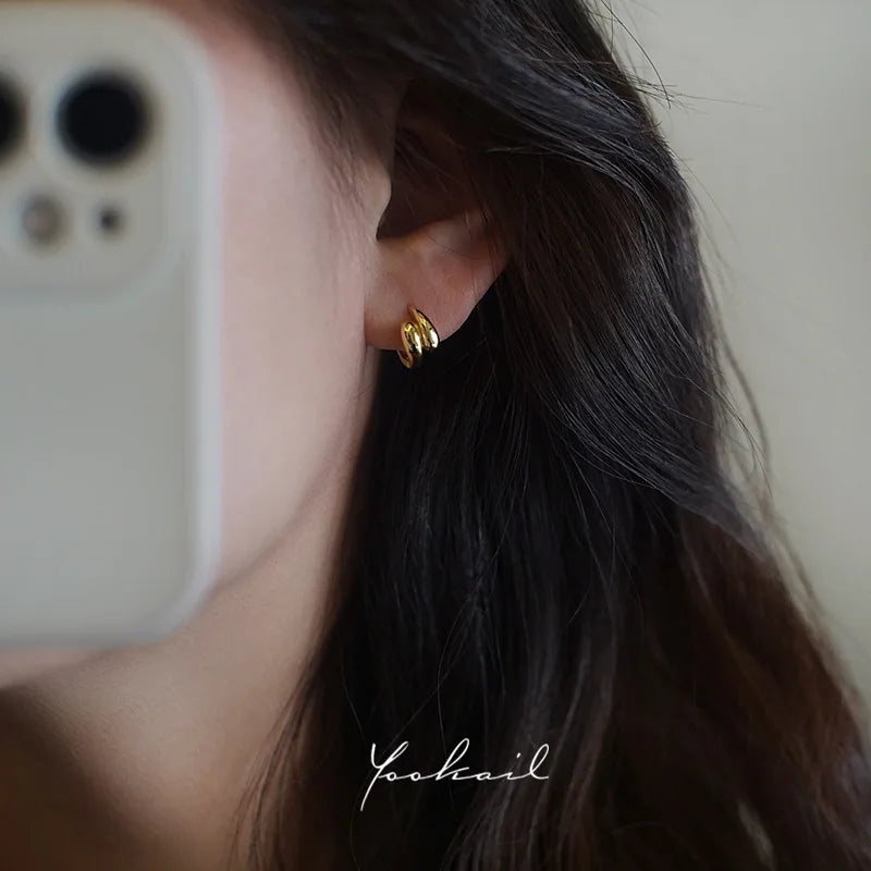 925 Sterling Silver 14k Gold Plated Earrings Simple Drop Stud Earrings